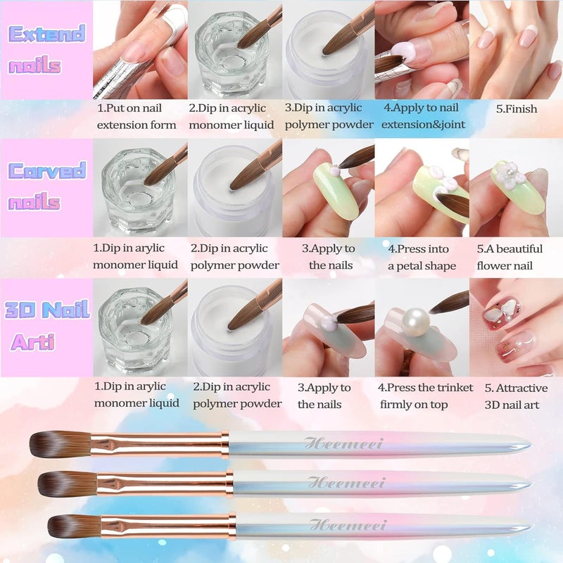 heemeei Acrylic Nail Brush Size 10, 100% Pure Kolinsky Nail Art Brush, Sturdy Handle Acrylic Powder Design Tools for Professional Manicure DIY Home Salon (10#) - Image 3